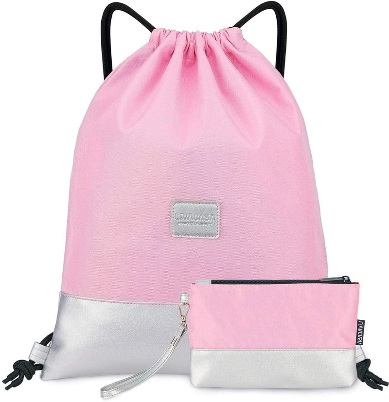 LIVACASA Drawstring Backpack Gym Drawstring Bag Sports for Men Women All Brick Red Splicing Home & Garden > Household Supplies > Storage & Organization LIVACASA Light Pink 2 Piece  