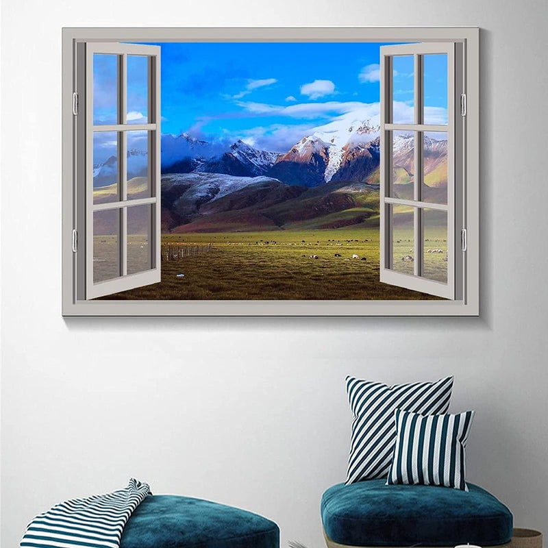 LIXI 3D Open Window View Grassland Natural Scenery Canvas Art Poster Modern Wall Art Picture Print Family Bedroom Decor Painting 24×36Inch(60×90Cm) Home & Garden > Decor > Artwork > Posters, Prints, & Visual Artwork LIXI   