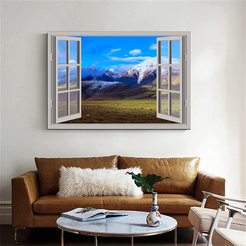 LIXI 3D Open Window View Grassland Natural Scenery Canvas Art Poster Modern Wall Art Picture Print Family Bedroom Decor Painting 24×36Inch(60×90Cm) Home & Garden > Decor > Artwork > Posters, Prints, & Visual Artwork LIXI   