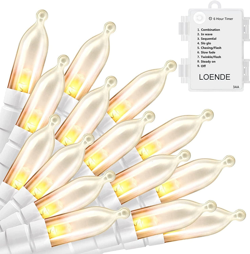 LOENDE 50-Count 8 Modes Christmas Lights with Timer, 18Ft Battery Operated String Light Mini Lights Set for Indoor Outdoor Wreath Decor Christmas Tree Thanksgiving Day, Multicolor Home & Garden > Lighting > Light Ropes & Strings LOENDE White Wire Warm White 1 Pack 