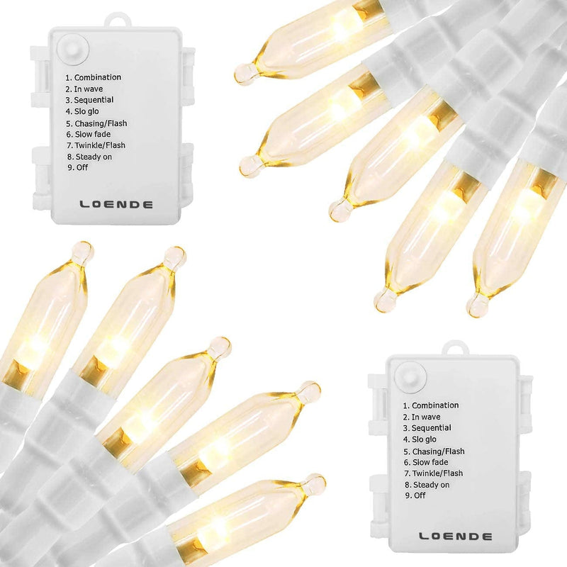 LOENDE 50-Count 8 Modes Christmas Lights with Timer, 18Ft Battery Operated String Light Mini Lights Set for Indoor Outdoor Wreath Decor Christmas Tree Thanksgiving Day, Multicolor Home & Garden > Lighting > Light Ropes & Strings LOENDE White Wire Warm White 2 Pack 