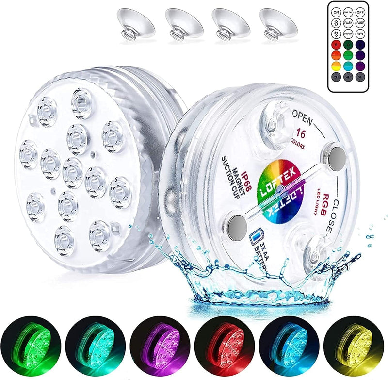 LOFTEK Submersible LED Lights with Remote Rf(164Ft),Full Waterproof Pool Lights for Inground Pool with Magnets, Suction Cups,3.35” Color Changing Underwater Lights for Ponds Battery Operated (4 Packs) Home & Garden > Pool & Spa > Pool & Spa Accessories LOFTEK 2-Pack  
