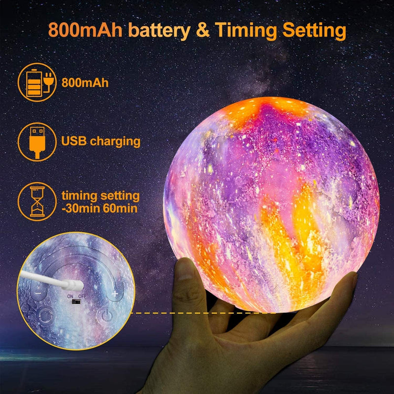 LOGROTATE Moon Lamp, Galaxy Night Light Lamp 6 Inch 2021 Upgrade Sliding Control 18 Colors LED 3D Star Moon Light with Wood Stand/Remote/Timing/Usb Rechargeable Birthday Gift for Kids Girls Boys Dad