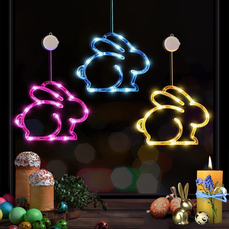 Lolstar Easter Window Lights, Easter Window Decorations, 3 Pack Easter Bunny Shaped Blue Yellow Pink Hanging String Lights with Suction Cup, Battery Operated Indoor Lights for Easter Home Decor Home & Garden > Decor > Seasonal & Holiday Decorations LOLStar Easter Bunnies  