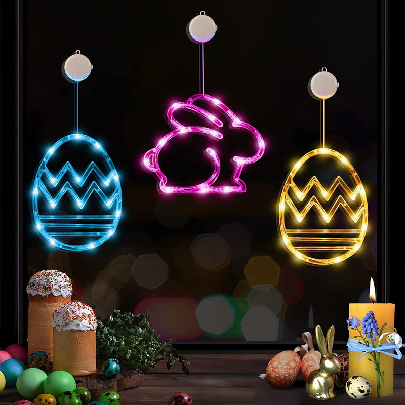Lolstar Easter Window Lights, Easter Window Decorations, 3 Pack Easter Bunny Shaped Blue Yellow Pink Hanging String Lights with Suction Cup, Battery Operated Indoor Lights for Easter Home Decor Home & Garden > Decor > Seasonal & Holiday Decorations LOLStar Easter Bunny and Eggs  