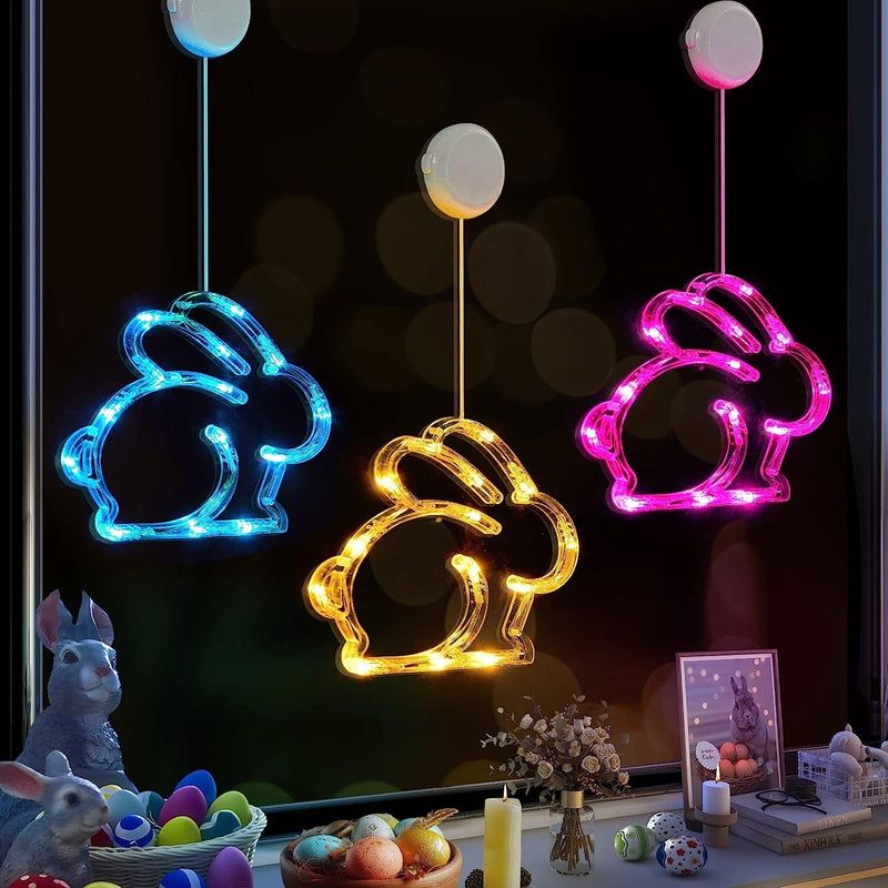Lolstar Easter Window Lights, Easter Window Decorations, 3 Pack Easter Bunny Shaped Blue Yellow Pink Hanging String Lights with Suction Cup, Battery Operated Indoor Lights for Easter Home Decor Home & Garden > Decor > Seasonal & Holiday Decorations LOLStar   