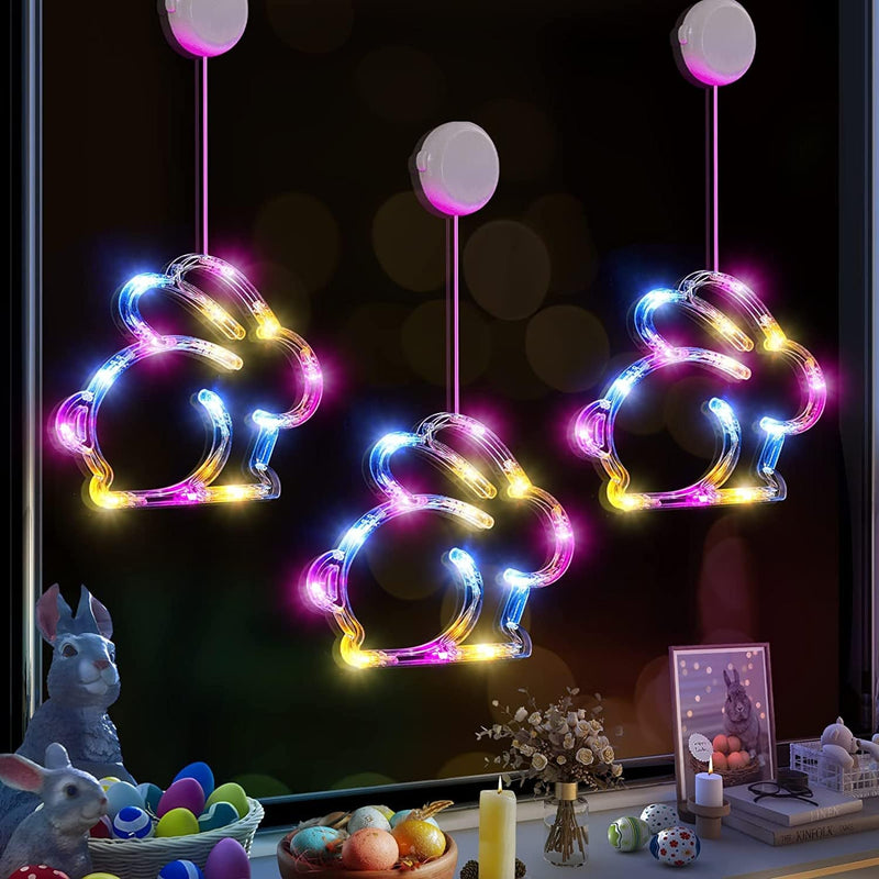 Lolstar Easter Window Lights, Easter Window Decorations, 3 Pack Easter Eggs Shaped Multicolor Hanging String Lights with Suction Cup, Battery Operated Lights for Easter Indoor Home Farmhouse Decor Home & Garden > Decor > Seasonal & Holiday Decorations LOLStar Easter Bunnies  