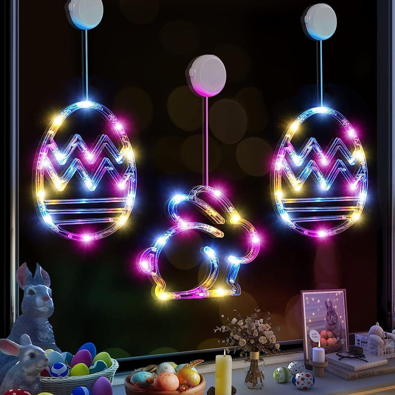 Lolstar Easter Window Lights, Easter Window Decorations, 3 Pack Easter Eggs Shaped Multicolor Hanging String Lights with Suction Cup, Battery Operated Lights for Easter Indoor Home Farmhouse Decor Home & Garden > Decor > Seasonal & Holiday Decorations LOLStar Easter Bunny and Eggs  