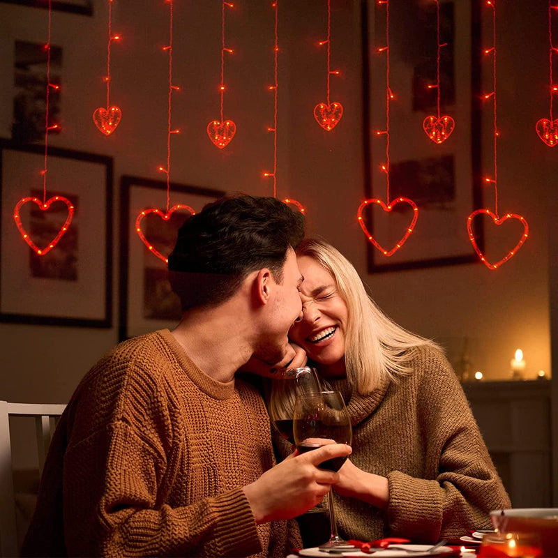 Lolstar Valentine'S Day Window Lights, Valentines Day Decor Red Heart-Shaped 138 Leds 12 Hearts Valentines Hanging String Lights, USB Powered Remote 8 Flashing Modes Timer Function Curtain Lights Home & Garden > Lighting > Light Ropes & Strings LOLStar   