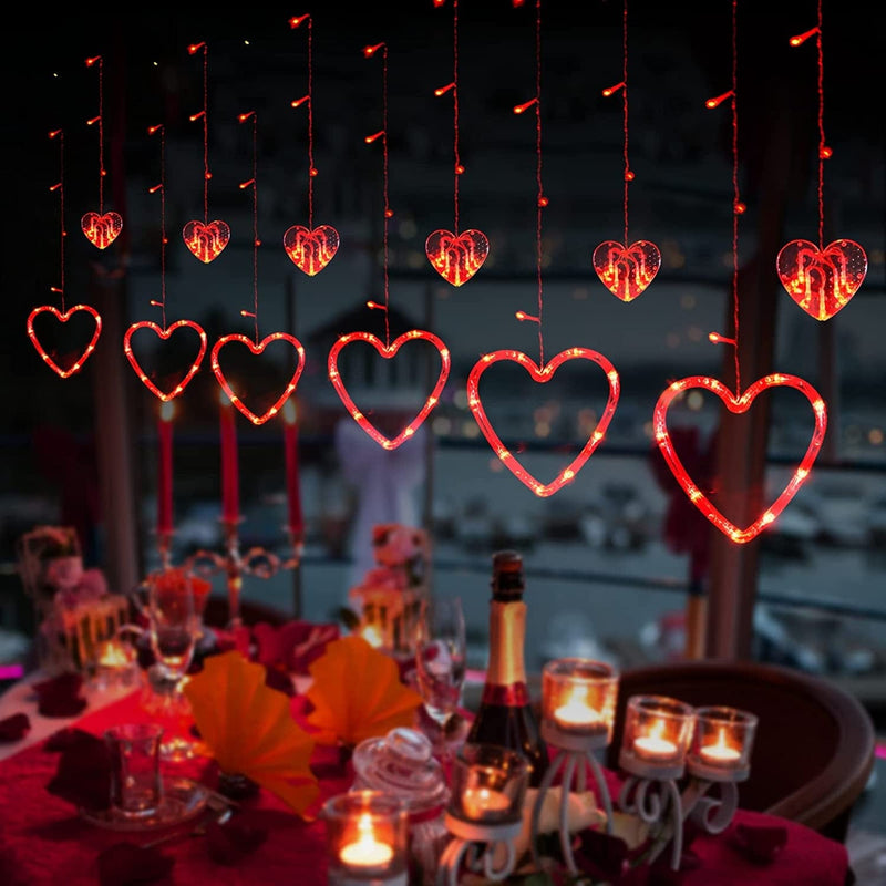 Lolstar Valentine'S Day Window Lights, Valentines Day Decor Red Heart-Shaped 138 Leds 12 Hearts Valentines Hanging String Lights, USB Powered Remote 8 Flashing Modes Timer Function Curtain Lights Home & Garden > Lighting > Light Ropes & Strings LOLStar   