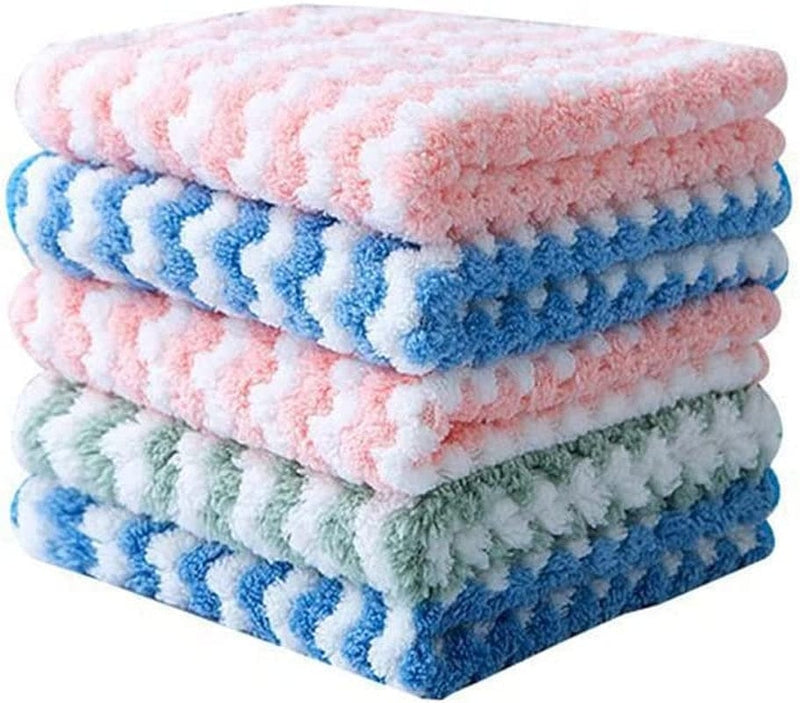 Lonsioni Kitchen Towels, 5 Pack Coral Fleece Super Absorbent Microfiber Cleaning Cloths, Reusable Stain Remover Cleaning Dish Towels for Kitchen, Bathroom, Furniture, Appliances 12''X16''