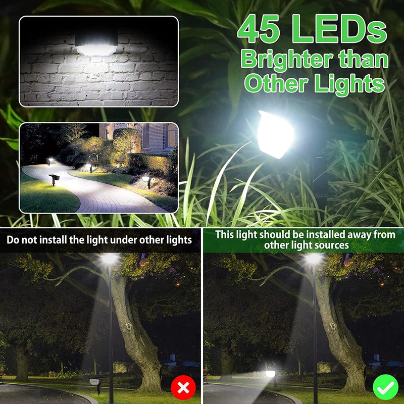 LOONHIM Solar Spot Lights Outdoor Garden IP65 Waterproof, 45 Leds USB & Solar Powered Landscape Lighting, 3 Modes Cool White Auto On/Off Solar Wall Light, Bright Spotlights for Yard Driveway, 2 Pack Home & Garden > Lighting > Flood & Spot Lights LOONHIM   