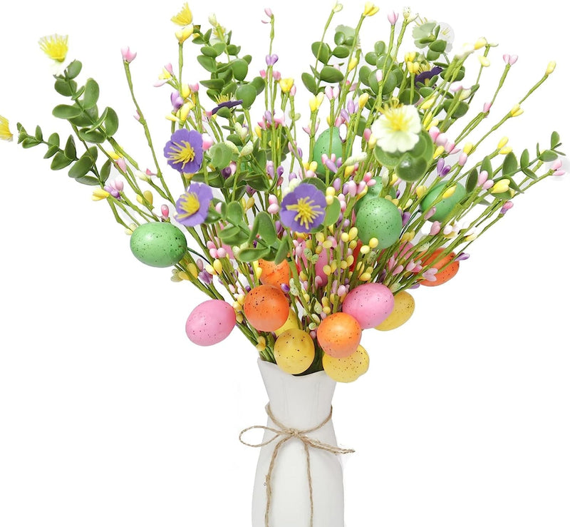 Lotus Hills Easter Decorations, 6 Pcs Easter Picks with Muti-Colored Eggs, Easter Eggs with Stems, Artificial Flower Arrangement for Spring Easter Décor, Easter Gifts (Pink/Purple/Yellow) Home & Garden > Decor > Seasonal & Holiday Decorations Lotus Hills   