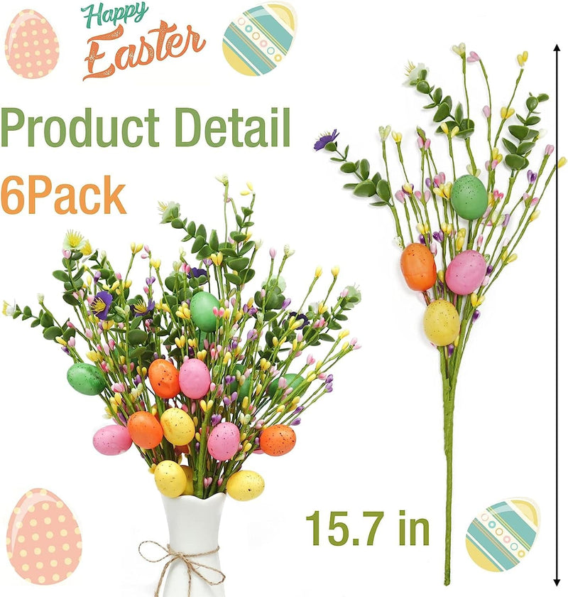 Lotus Hills Easter Decorations, 6 Pcs Easter Picks with Muti-Colored Eggs, Easter Eggs with Stems, Artificial Flower Arrangement for Spring Easter Décor, Easter Gifts (Pink/Purple/Yellow) Home & Garden > Decor > Seasonal & Holiday Decorations Lotus Hills   