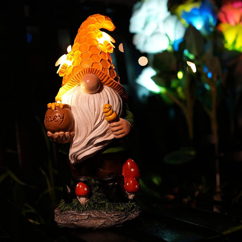 Lovenite Garden Gnome Statue, Solar LED Garden Lights, Resin Gnome Figurine Night Lamps for Yard Patio Lawn Porch St. Patric'S Day Outdoor Decor (Green) Home & Garden > Lighting > Lamps LoveNite Yellow  