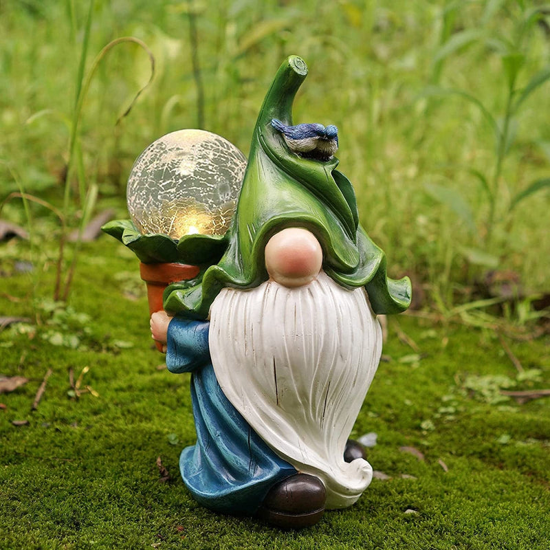 Lovenite Garden Gnome Statue, Solar LED Garden Lights, Resin Gnome Figurine Night Lamps for Yard Patio Lawn Porch St. Patric'S Day Outdoor Decor (Green) Home & Garden > Lighting > Lamps LoveNite Blue  