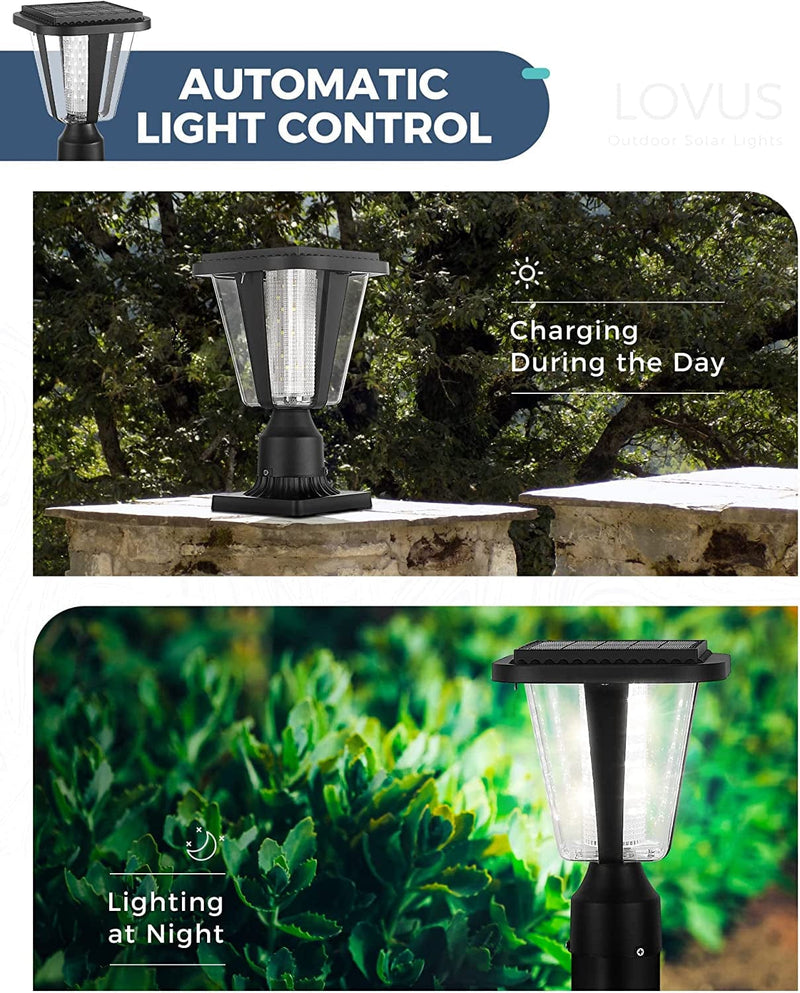 Lovus Solar Light Lamp Post, 6000K Outdoor Solar Pillar Lights Waterproof with 3-Inch Pier Mount Base for Mailbox, Pathway, Garden, Deck (White Light) Home & Garden > Lighting > Lamps Lovus   