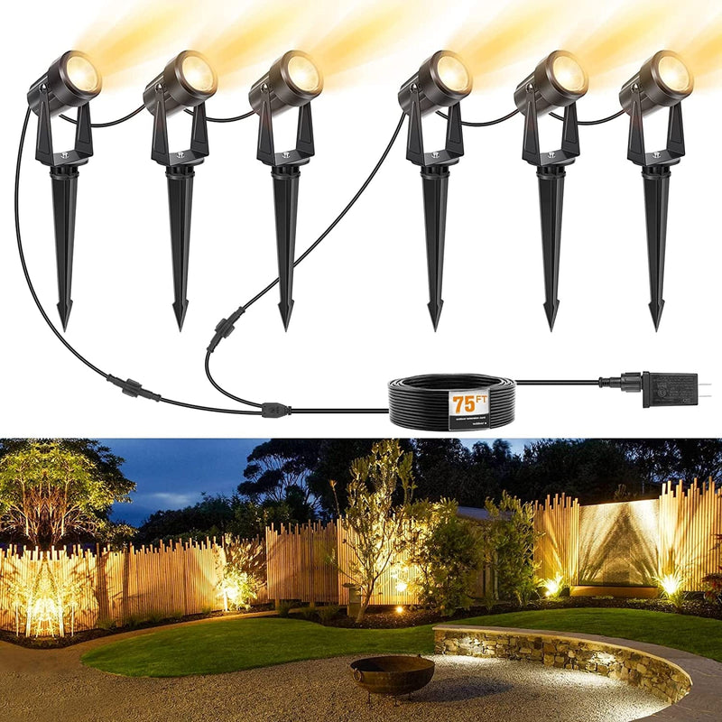 Low Voltage Landscape Lights, Total 56Ft Cable Long Outdoor Landscape Lights Waterproof Led Spotlight with Plug Warm White 12W Small Landscaping Spotlights for Garden,Yard,Walkway(With Transformer)