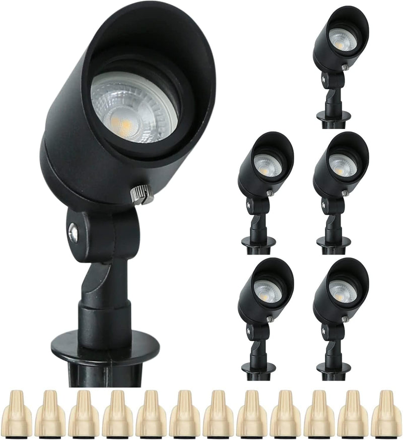 Lumina 4W LED Landscape Lighting Waterproof Landscape Lights Outdoor Low Voltage Spotlights for Walls Trees Flags Light with Warm White MR16 LED Bulb ABS Ground Stake Black SFL0104-BKLED6 (6PK) Home & Garden > Lighting > Flood & Spot Lights Lumina Lighting   