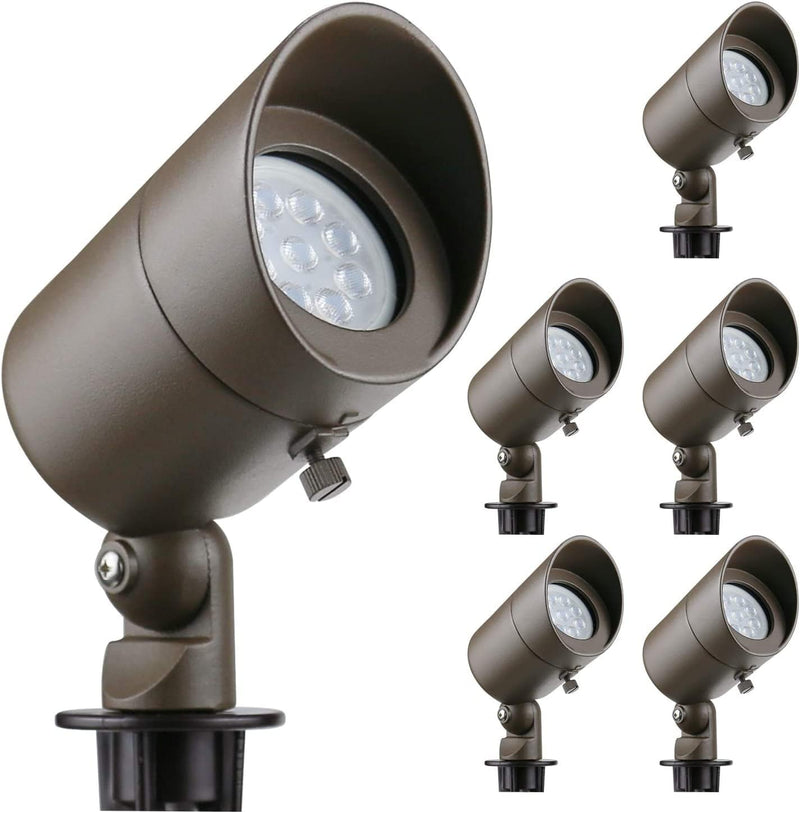 Lumina 4W LED Landscape Lights Cast-Aluminum Waterproof Outdoor Low Voltage Spotlights for Walls Trees Flags Light with Warm White 4W MR16 LED Bulb and ABS Ground Stake Bronze SFL0101-BZLED6 (6PK) Home & Garden > Lighting > Flood & Spot Lights Lumina Lighting   