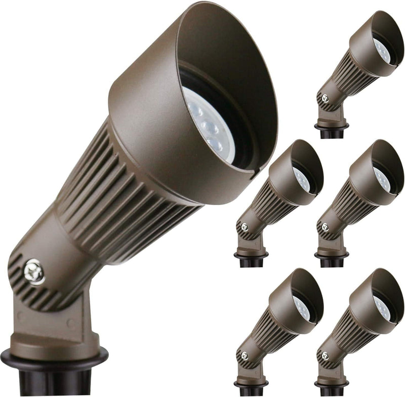 Lumina 4W LED Landscape Lights Cast-Aluminum Waterproof Outdoor Low Voltage Spotlights for Walls Trees Flags Light with Warm White 4W MR16 LED Bulb and ABS Ground Stake Bronze SFL0102-BZLED6 (6PK) Home & Garden > Lighting > Flood & Spot Lights Lumina Lighting Inc Led Bronze 6 