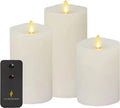 Luminara Realistic Artificial Moving Flame Pillar Candles - Set of 3 - Melted Top Edge, LED Battery Operated Lights - Unscented - Remote Included - White - 3" X 4.5", 3" X 5.5", 3" X 6.5" Home & Garden > Lighting > Night Lights & Ambient Lighting Luminara White  