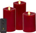 Luminara Realistic Artificial Moving Flame Pillar Candles - Set of 3 - Melted Top Edge, LED Battery Operated Lights - Unscented - Remote Included - White - 3" X 4.5", 3" X 5.5", 3" X 6.5" Home & Garden > Lighting > Night Lights & Ambient Lighting Luminara Burgundy  