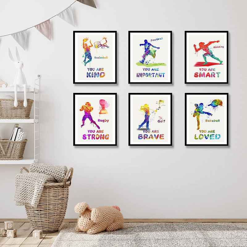 Luodroduo Sports Wall Art Posters Watercolor Spots Wall Decor Prints Motivational Quote Room Decor Photo Pictures for Kids Boys Nursery Bedroom Decorations (8"X10" UNFRAMED)