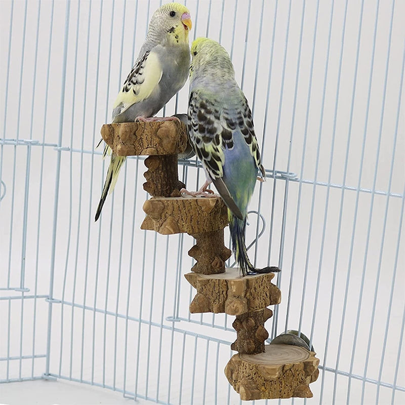 Luonfels Bird Platform Perch Playground for Budgie Parakeet, Cage Natural Wood Play Stand Parrot Flat Perches for Large Birds, Birdcage Ladder Climbing Toy 4 Step Animals & Pet Supplies > Pet Supplies > Bird Supplies > Bird Cages & Stands Luonfels   