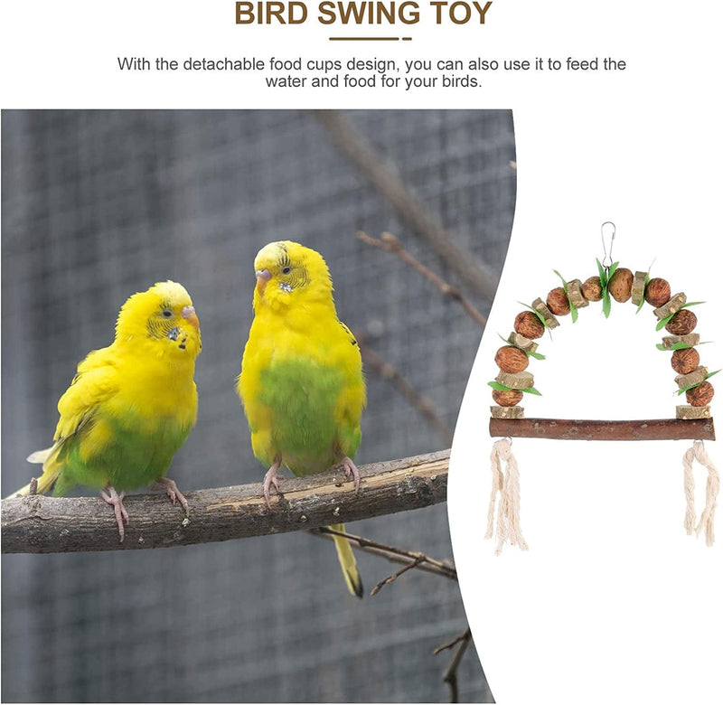 LUOZZY 4Pcs Wood Bird Swing Toys Natural Wood Bird Perch Stand Perch Platform Swing Toy Cage Accessories for Cockatiels Budgies Conures