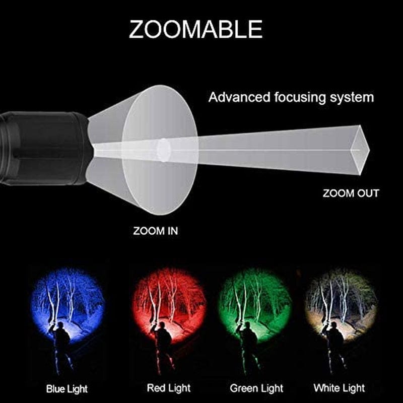 LUXNOVAQ LED Tactical Flashlight Hunting Light with Red Green Blue White 4 Color in 1, Zoomable Night Vision Flashlight Waterproof Outdoor Torches for Fishing Hog Coon Coyote(Batteries Not Included) Hardware > Tools > Flashlights & Headlamps > Flashlights LUXNOVAQ   