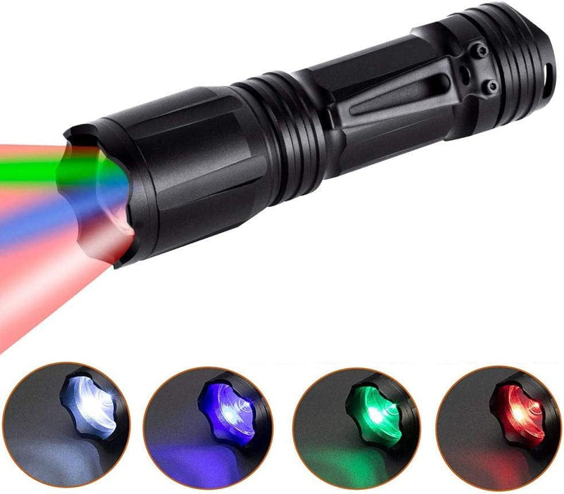 LUXNOVAQ LED Tactical Flashlight Hunting Light with Red Green Blue White 4 Color in 1, Zoomable Night Vision Flashlight Waterproof Outdoor Torches for Fishing Hog Coon Coyote(Batteries Not Included) Hardware > Tools > Flashlights & Headlamps > Flashlights LUXNOVAQ   