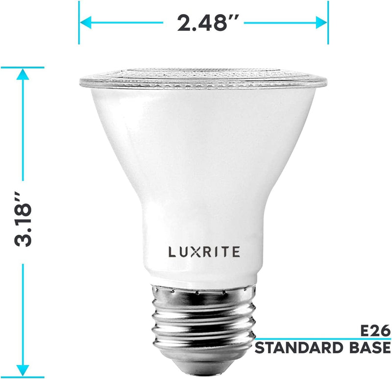 LUXRITE 4 Pack PAR20 LED Bulbs, 50W Equivalent, 5000K Bright White, Dimmable LED Spotlight Bulb, Indoor Outdoor, 7W, 500 Lumens, Wet Rated, E26 Standard Base, UL Listed