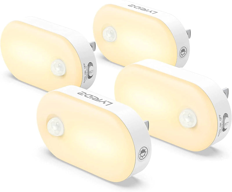 Lyridz Motion Sensor Night Light Plug In, Superior Bright 1-120LM Mini Smart Nightlight Warm White LED Light with Stepless Adjustable Brightness for Bedroom, Kitchen, Stairs, Hallway, 4 Pack