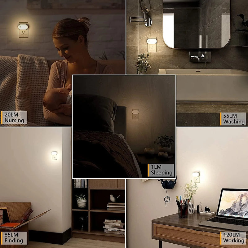 Lyridz Motion Sensor Night Light Plug In, Superior Bright 1-120LM Mini Smart Nightlight Warm White LED Light with Stepless Adjustable Brightness for Bedroom, Kitchen, Stairs, Hallway, 4 Pack