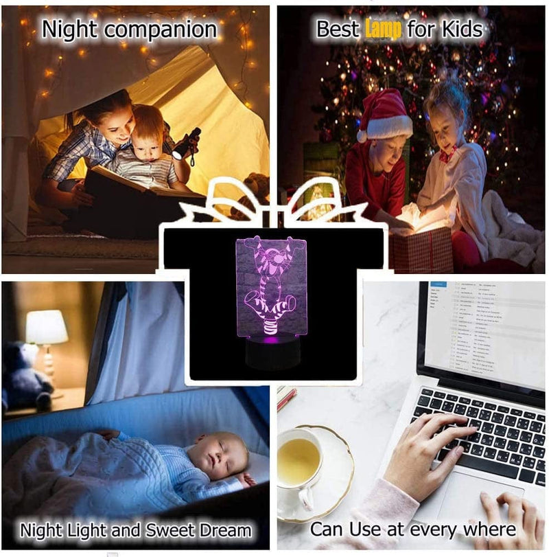 Lyzerth Cartoon 3D Bouncing Tigger LED RGB Night Light 7 Color Change Table Desk Lamp Baby Sleeping Mood Atmosphere Decor Lighting Lovely Child Toys