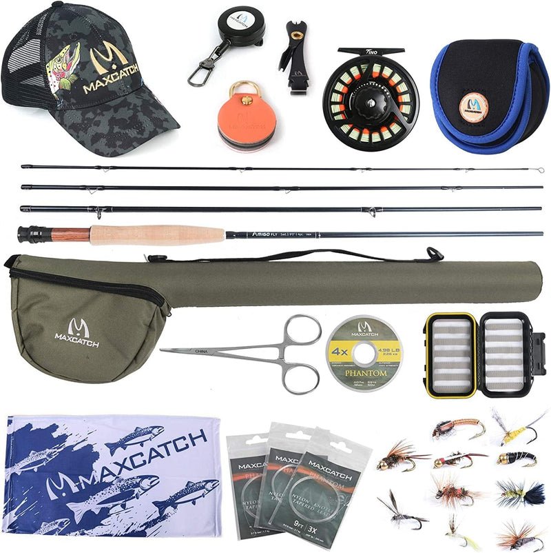 M MAXIMUMCATCH Maxcatch Amigo Fly Fishing Rod and Reel Combo 9FT 4-Piece 4/5/6/7/8 Weight Complete Fishing Outfit Sporting Goods > Outdoor Recreation > Fishing > Fishing Rods Maxcatch Full Kits 6wt-9'4pc Rod, 5/6 Reel 