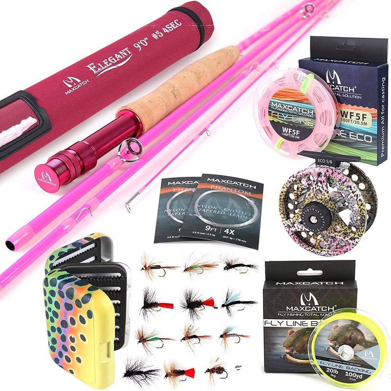 M MAXIMUMCATCH Maxcatch Women'S Elegant Pink Fly Fishing Rod: 2/5-Weight with Rod Tube Sporting Goods > Outdoor Recreation > Fishing > Fishing Rods Maxcatch 9' 5wt 4sec Rod and Reel Combo  