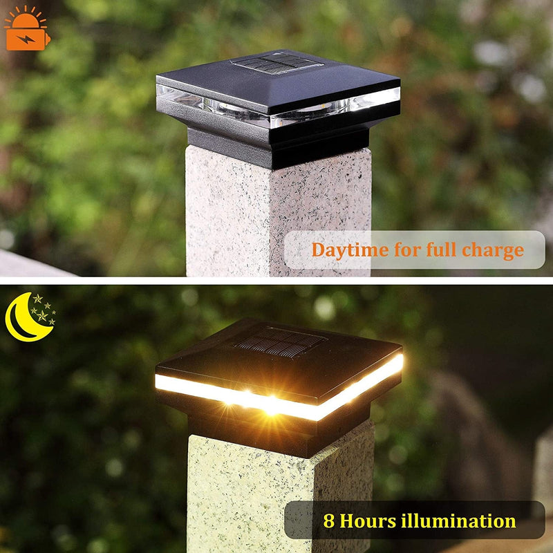 MAGGIFT 15 Lumen Solar Post Lights, Outdoor Post Cap Light for Fence Deck or Patio, Solar Powered Caps, Warm White High Brightness SMD LED Lighting, Lamp Fits 4X4, 5X5 or 6X6 Wooden Posts, 6 Pack