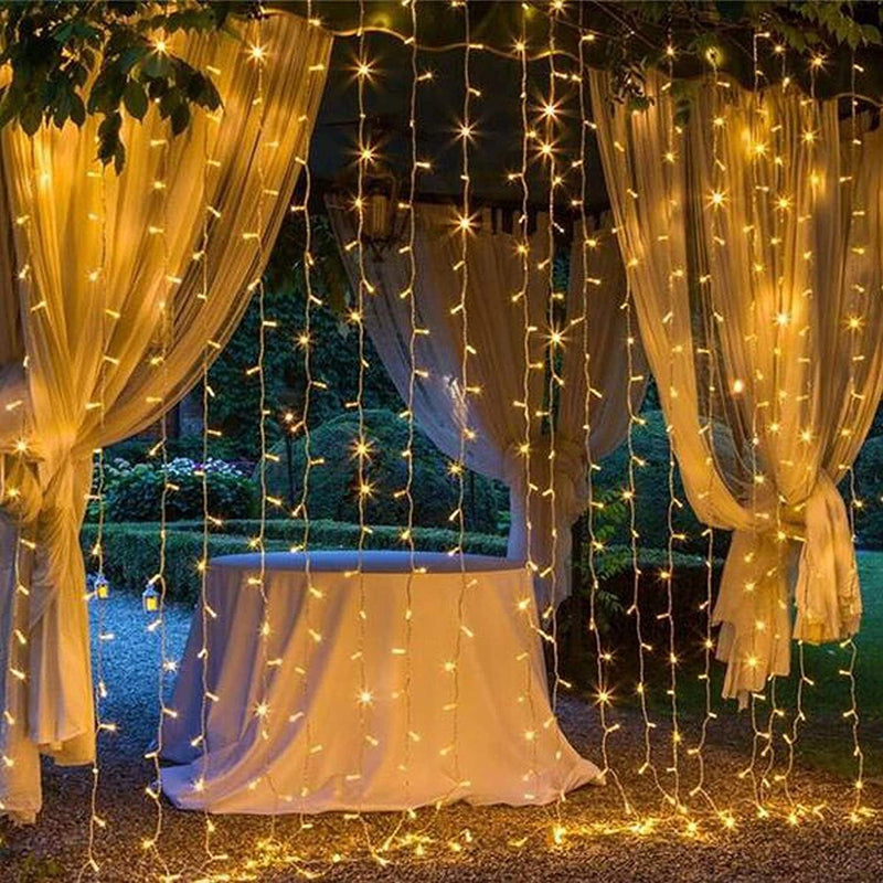 Magictec 300 LED Curtain String Light, 8 Lighting Modes Fairy Twinkle String Lights Wedding Party Home Garden Bedroom Outdoor Indoor Wall Decorations, Warm White