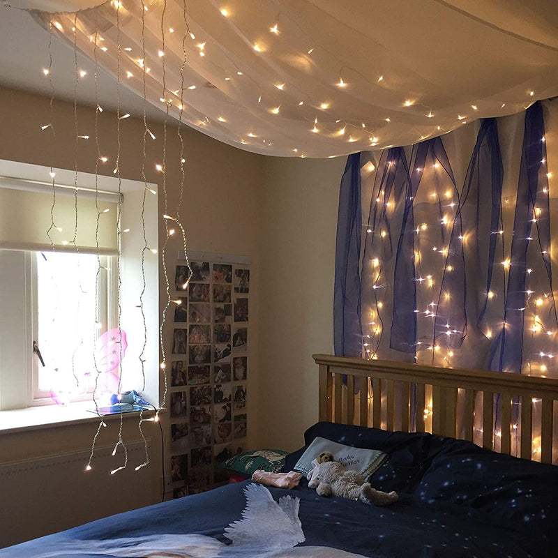 Magictec 300 LED Curtain String Light, 8 Lighting Modes Fairy Twinkle String Lights Wedding Party Home Garden Bedroom Outdoor Indoor Wall Decorations, Warm White Home & Garden > Lighting > Light Ropes & Strings Magictec   