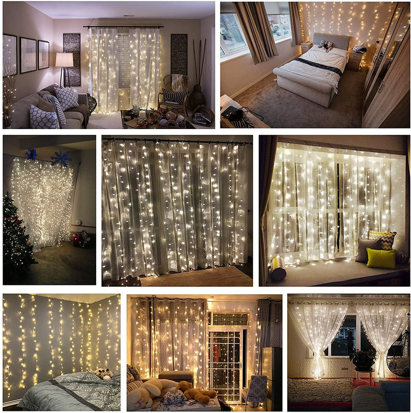 Magictec 300 LED Curtain String Light, 8 Lighting Modes Fairy Twinkle String Lights Wedding Party Home Garden Bedroom Outdoor Indoor Wall Decorations, Warm White Home & Garden > Lighting > Light Ropes & Strings Magictec   