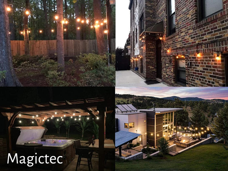 Magictec LED Shatterproof String Lights Commercial Grade with 15 Hanging Sockets 48 Ft Black Outdoor Weatherproof Cord Strand for Patio Garden Porch Backyard Bistro Gazebo Party Deck Yard, 2 Pack Home & Garden > Lighting > Light Ropes & Strings Magictec   