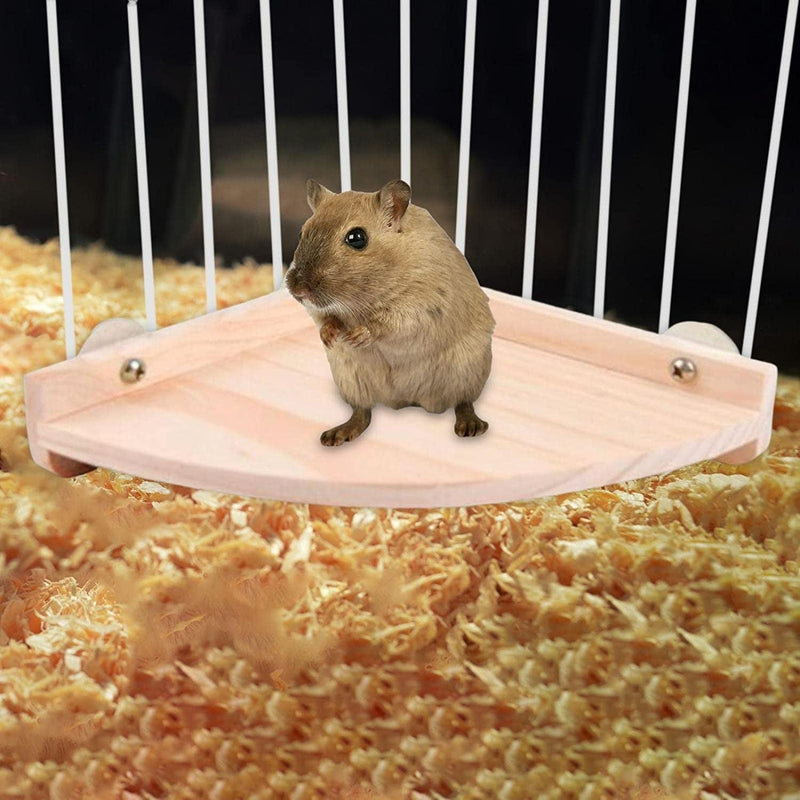 Magideal Hamster Cage Corner Platform Bird Cage Accessories Fan Shaped Habitat Toy Wooden Stand Playground for Chinchilla Rat Gerbil Mouse to Play Animals & Pet Supplies > Pet Supplies > Bird Supplies > Bird Cages & Stands MagiDeal   