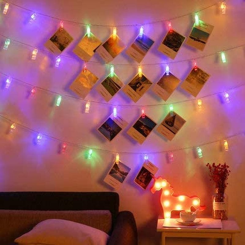 Magnoloran Photo String Lights LED Photo Clips Fairy Twinkle Lights, Wedding Party Christmas Home Decor Lights for Hanging Photos, Cards and Artwork, Warm White Home & Garden > Lighting > Light Ropes & Strings Magnoloran 10ft 30 clips multicolor  
