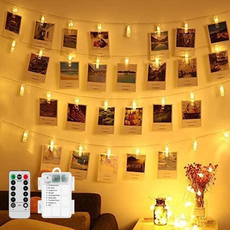 Magnoloran Photo String Lights LED Photo Clips Fairy Twinkle Lights, Wedding Party Christmas Home Decor Lights for Hanging Photos, Cards and Artwork, Warm White Home & Garden > Lighting > Light Ropes & Strings Magnoloran 14ft 40 Clips with remote warm white  