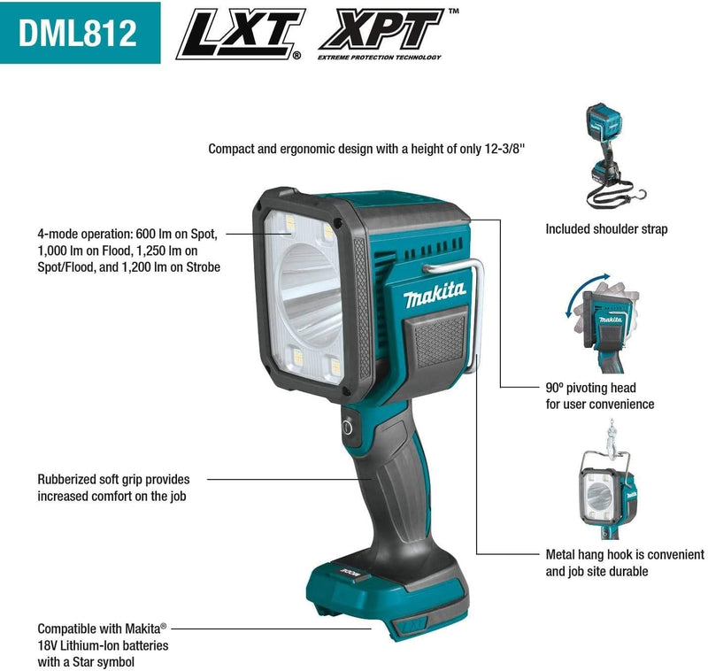 Makita DML812 18V LXT® Lithium-Ion Cordless L.E.D. Flashlight/Spotlight, Light Only Home & Garden > Lighting > Flood & Spot Lights Makita   