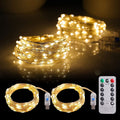 Mandiq 2 Pack Fairy Lights 100 LED 33 FT Christmas Lights USB Powered Silver Wire String Lights, Mini Lights with Remote Control Are Suitable for Home Decorations (Warm White)