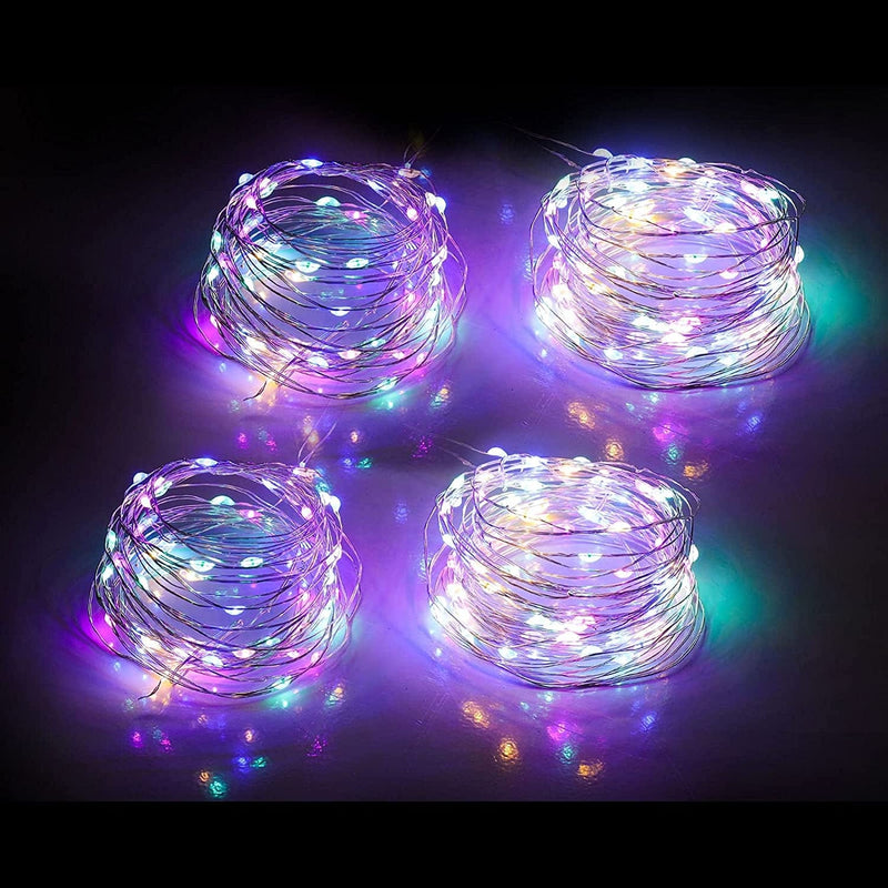 Mandiq 4 Pack Fairy Lights Battery Operated, String Lights 10Ft 30 Leds, Flashing and Constant Light Mode, Silver Wire Mini Lights for Festival, Christmas Decoration, Multicolor Home & Garden > Lighting > Light Ropes & Strings Mandiq 4-Pack  