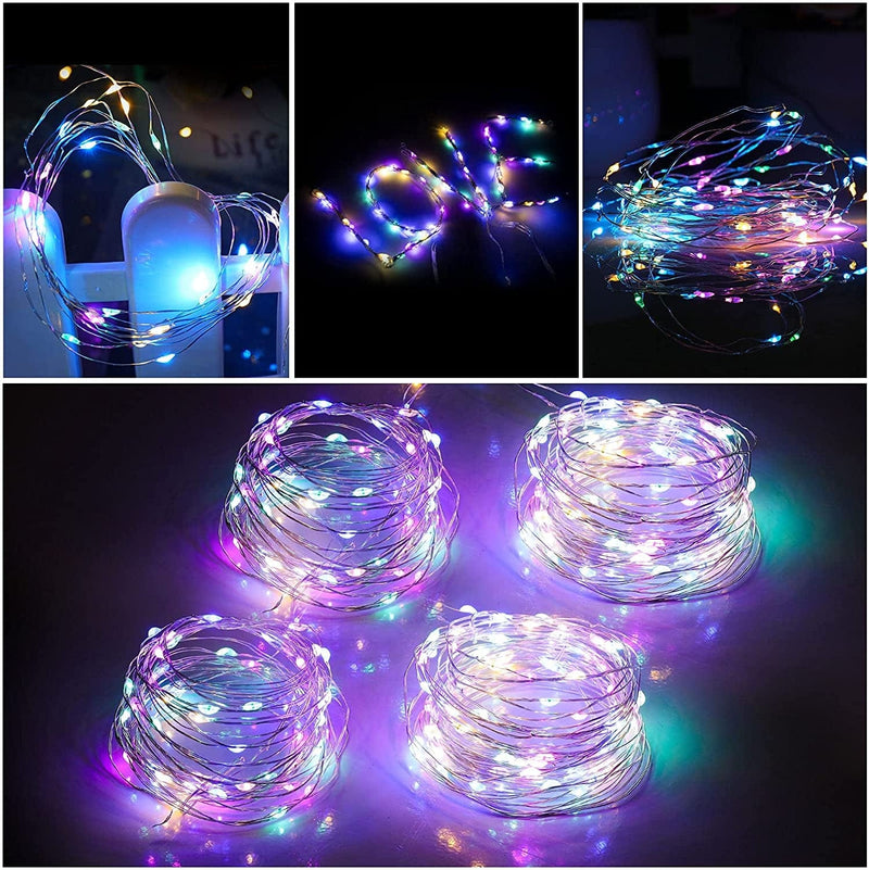 Mandiq 4 Pack Fairy Lights Battery Operated, String Lights 10Ft 30 Leds, Flashing and Constant Light Mode, Silver Wire Mini Lights for Festival, Christmas Decoration, Multicolor Home & Garden > Lighting > Light Ropes & Strings Mandiq   